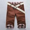 Summer Beach Casual Men Plaid Patchwork Podkręcane spodenki z mankietami Piąte spodnie