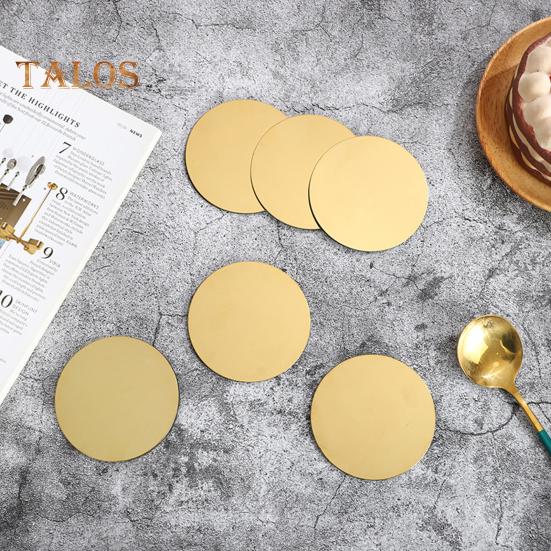 6-teiliges goldfarbenes Untersetzer-Set aus Edelstahl mit Halter, moderner Spiegel-Getränkeuntersetzer, runde Tassenmatten für Kaffeebar und Esstisch
