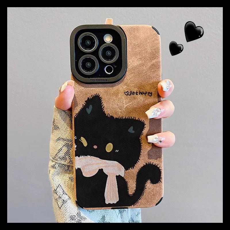 Autumn and winter leather pattern Apple 11promax new mobile phone case 11 cute black cat iphone11pro protective case 11