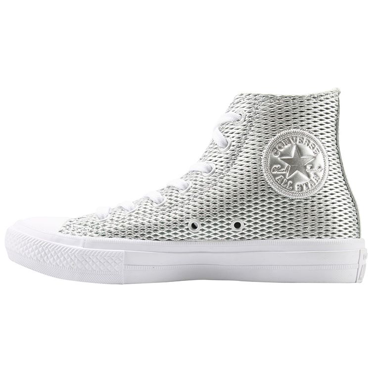 

Converse Chuck Taylor All Star 2 Высокие перфорированные женские кеды металлик серебристого цвета белые 555798C