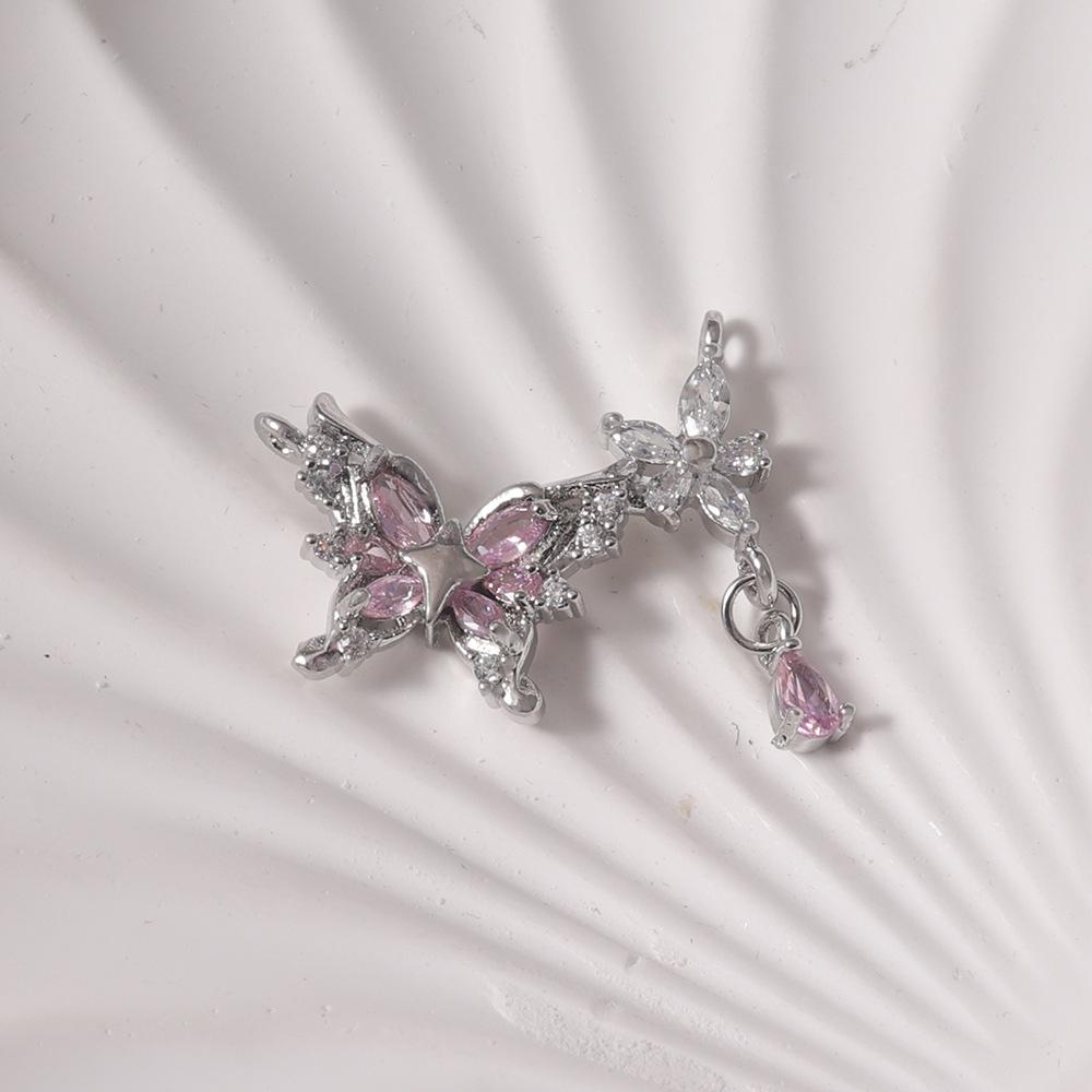 Exquisite Silver Rhinestone Butterfly and Flower Pendant for DIY Jewelry