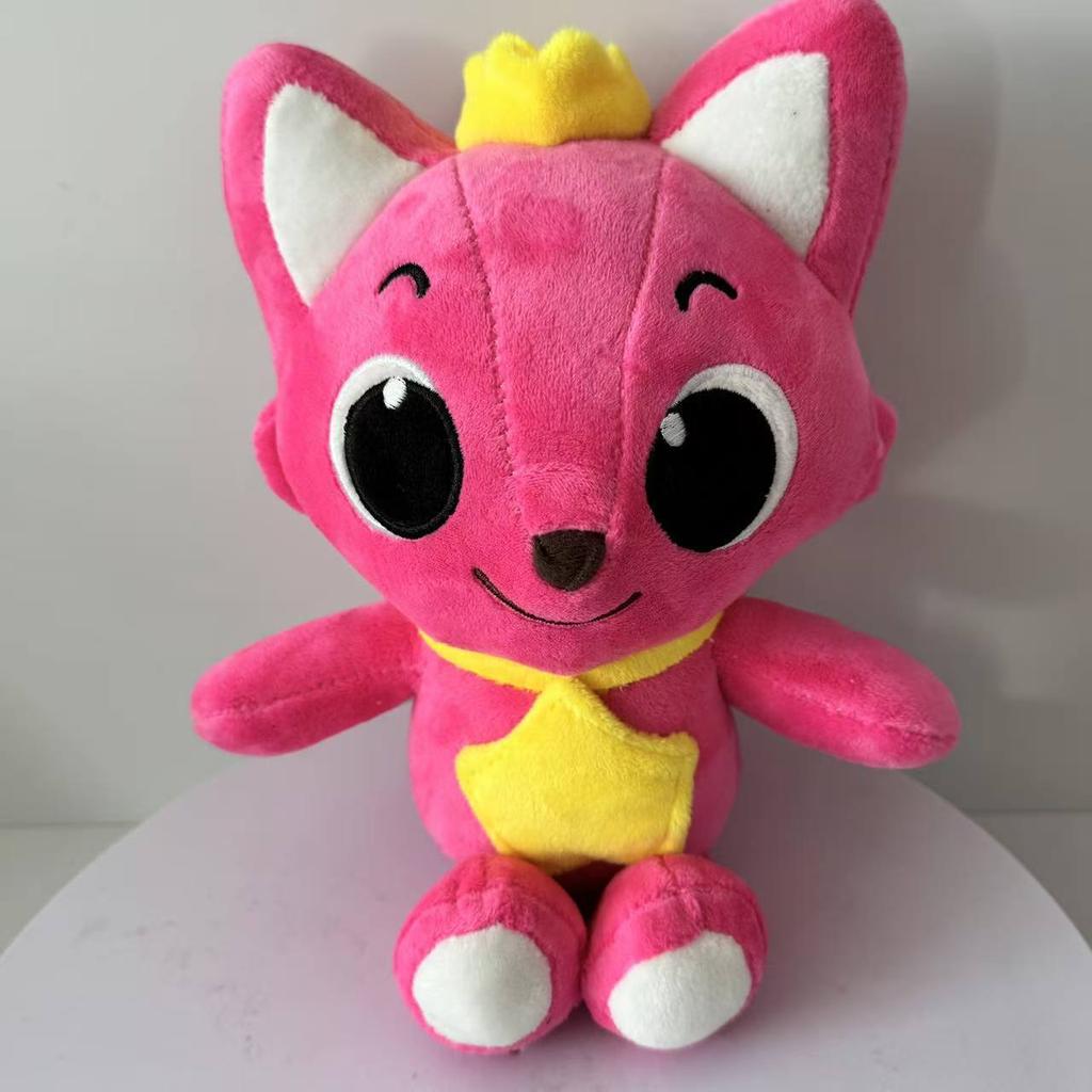 Neues Knallpinkes Pinkfong Pinker Fuchs Plüschtier Gelbe Krone Stern Kuscheltier Zeichentrickfigur Geschenk für Kinder Kleinkinder Geburtstagsgeschenk