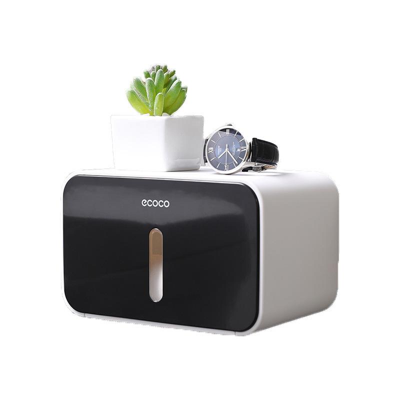 Waterproof toilet tissue box, no-drill installation, with a shaft, creative toilet roll paper dispenser, wall-mounted storage rack