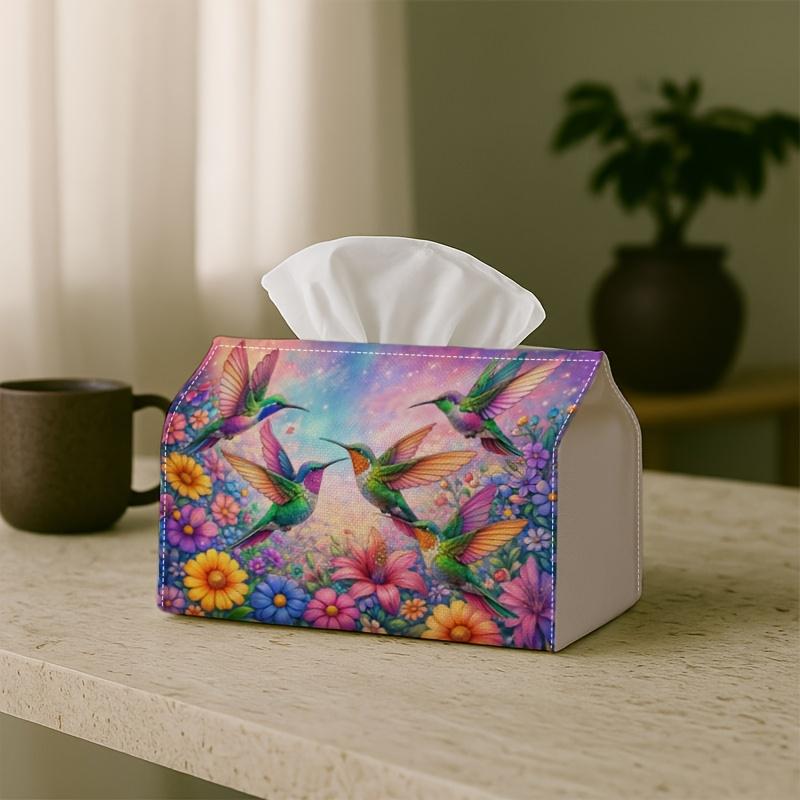 1pc Tropical Hummingbird Tissue Holder Featuring Bright And Colorful Floral Design, Ideal for Living And Dining Areas, Perfect for Elegant Tissue Stor
