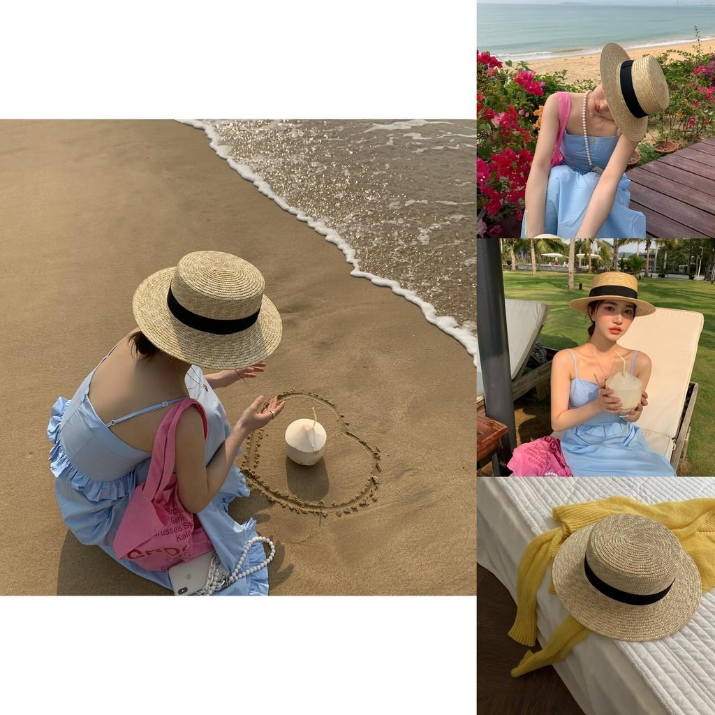 Trendy Summer Straw Hat For Women Made From Bamboo Fiber Flat Top Design