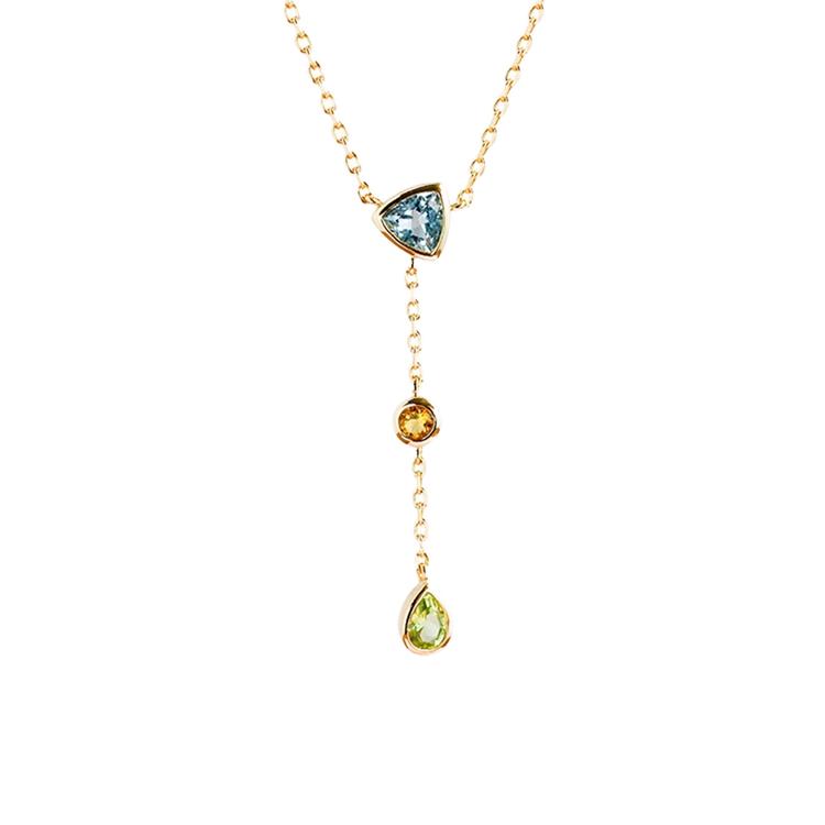 925 Sterling Silver Women's Trendy Gift Summer Custom Gold Plated Bridal Waterproof Teardrop Colorful Topaz Zircon Y Necklace