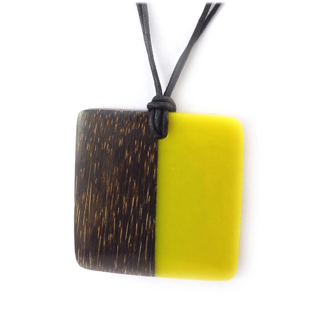 Les Trésors De Lily [R3226] - Náhrdelník z pryskyřice 'Kilimandžáro' žlutohnědý - 80 cm - 65x65 mm