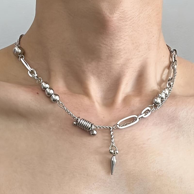 

Hip Hop Trend Copper Color Rivet Round Bead Chain Pendant Necklace for Men and Women Punk Style Accessories