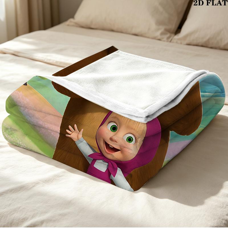 Cartoon Masha Bear Print Flannel Blanket High Quality Warm Comfortable Cover for All Seasons Perfect for Gifts Home Decor