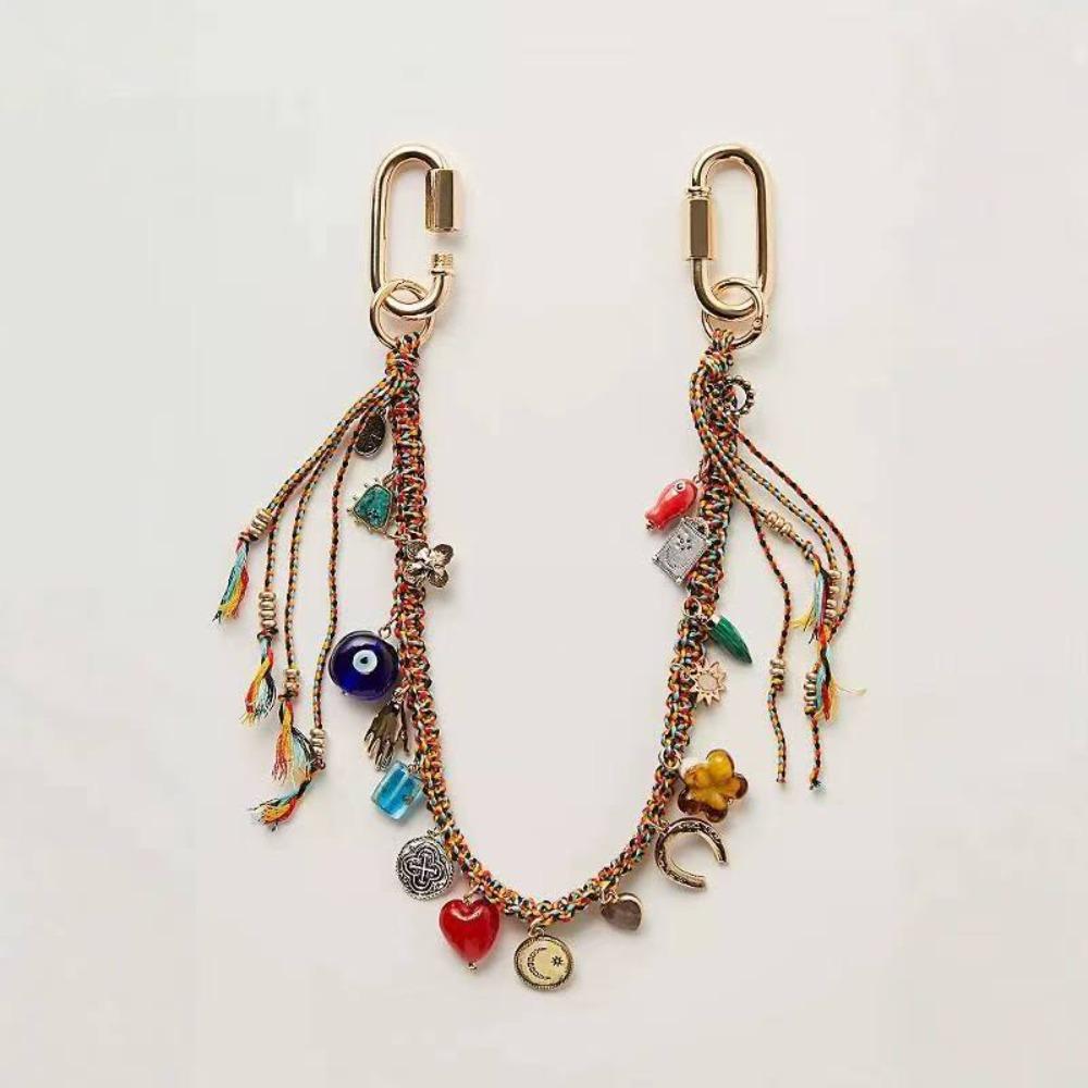 Stylish Lanyard Turkish Evil Eye Pendant Beaded Tassel Key Chain  Girls Gifts