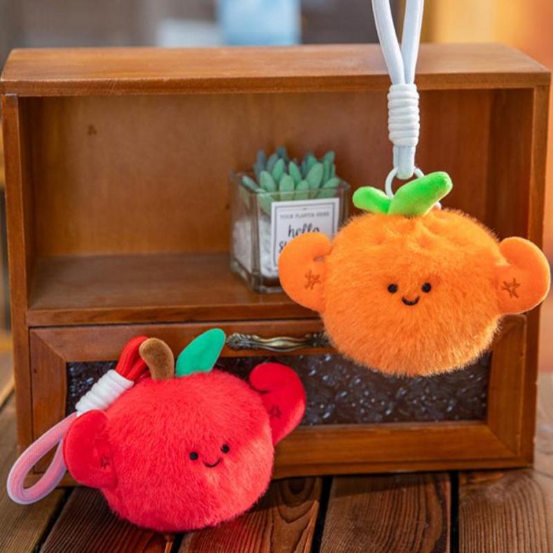 Cute Fun Plush Exercise Fruit Keychain Cartoon Simulated Fruit Stuffed Doll Backpack Pendant Decorative Key Chain Accessories