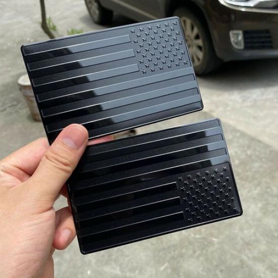2PCS Metal USA Flag Sticker American Car Truck Decal Emblem Black