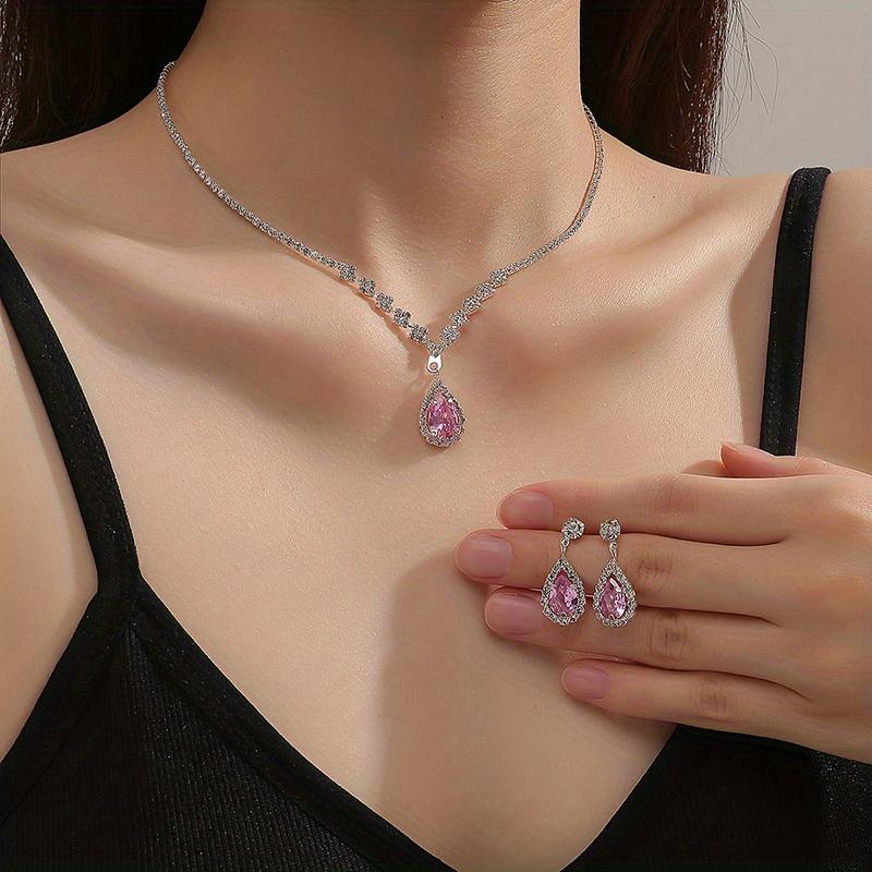 3-piece Fashion Jewelry Set Shiny Luxurious Evening Dress Accessories with Rhinestone Necklace and Earrings Suitable for Brides
