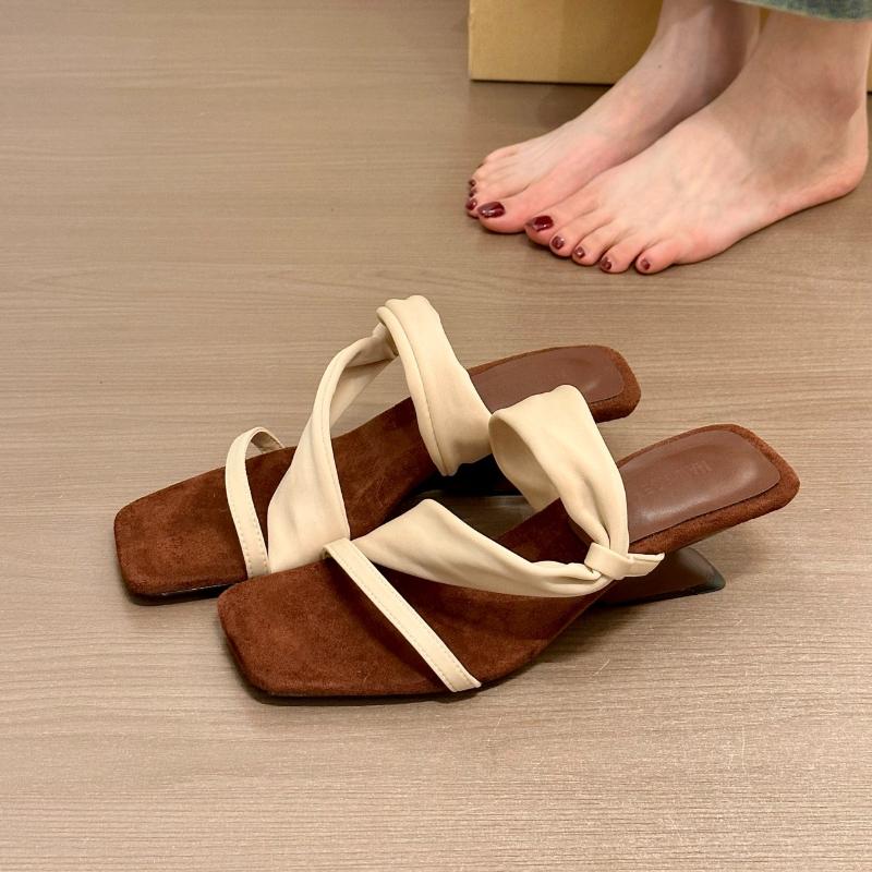 

Summer New Fashionable and Versatile Niche Design Sense Retro Wedge Sandals Square Toe Open Toe High Heel Sandals and Slippers 41 абрикосовий