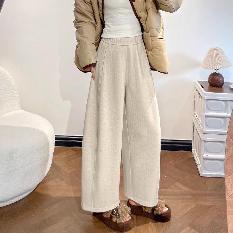 

Coffee Wide-Leg Wool Pants for Women, 2026 Spring/Autumn Collection - Ankle-Length Balloon Style for Petite Sizes. 2XL (recommended 125-135 jin) грязно-белый