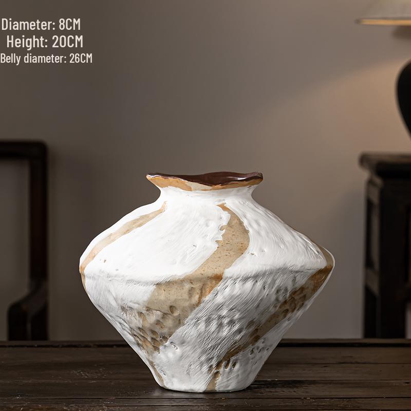Handmade Retro Distressed Ceramic Vase - Large Coarse Pottery Jar for Flower Arrangements In Bed and Breakfast Hotel