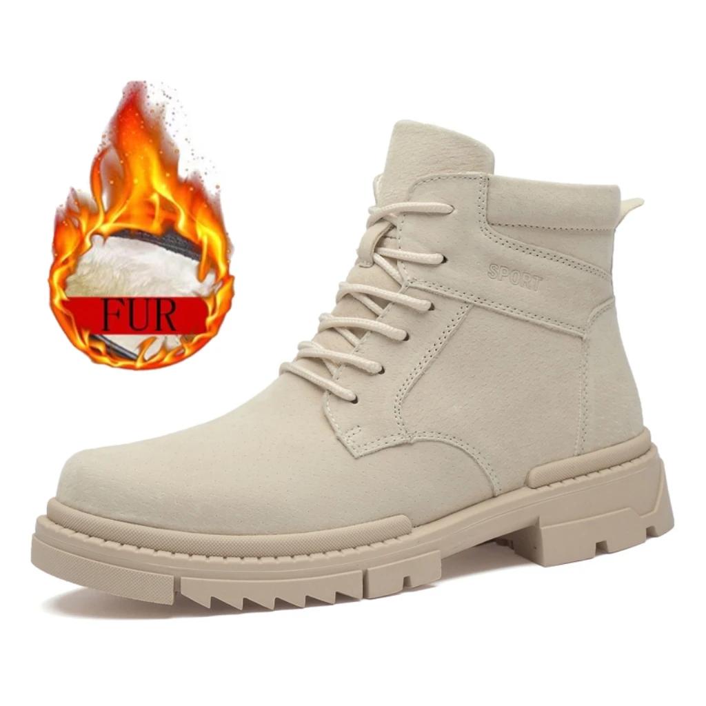 

Роскошные брендовые ботинки из натуральной кожи для отдыха на открытом воздухе, мужская повседневная обувь, зимние теплые плюшевые мужские ботильоны, высококачественная спортивная обувь для отдыха 40