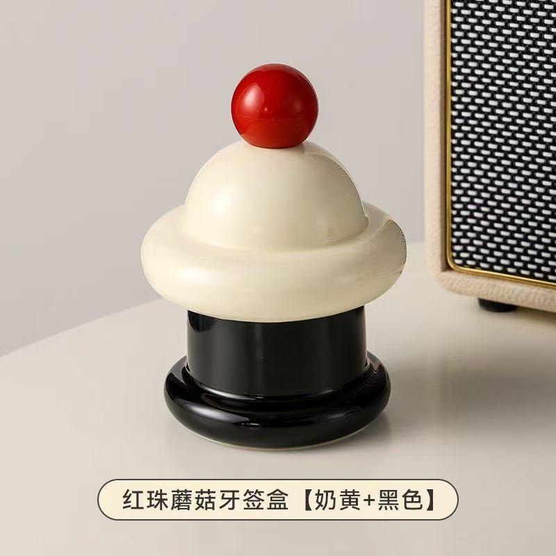 Cream Style Ceramic Toothpick Jar Cartoon Color Contrast Toothtip Holder Household Storage Good Cotton Swab Jar with Hand Gift