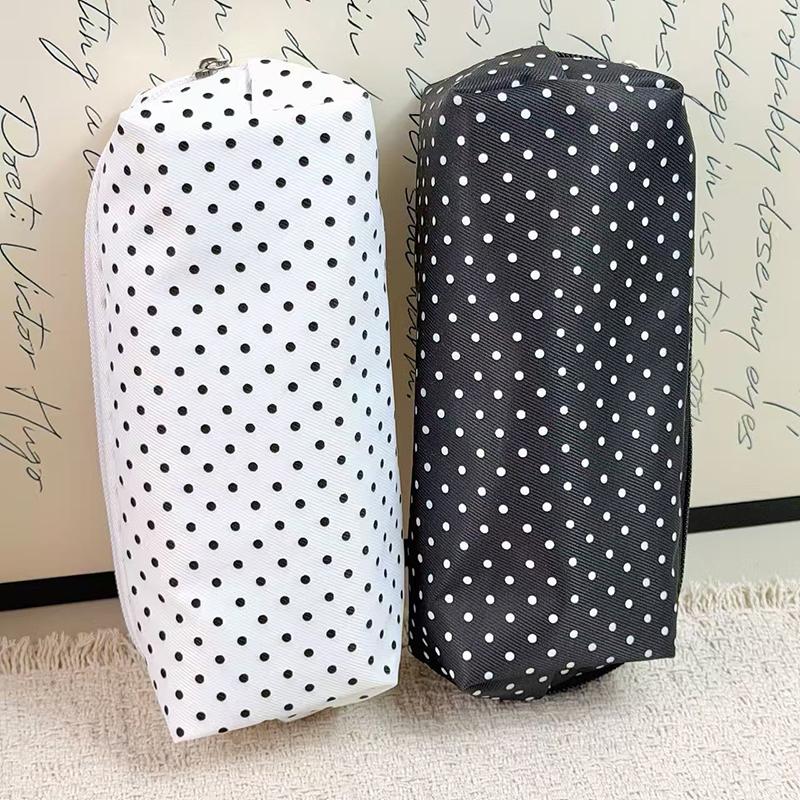 Polka Dot Pencil Case Set Large Capacity Canvas Zipper Pen Pouch For Students School Office Travel Makeup Storage