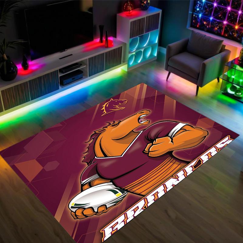 Brisbane Broncos Design Crystal Velvet Carpet Cozy Non?Slip Printed Rug For Bedroom Living Room Entrance