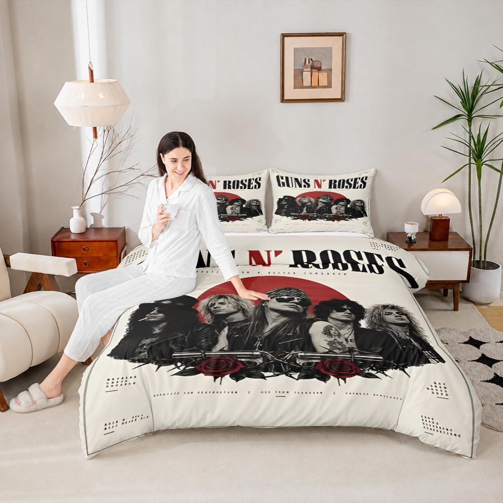 Guns N Roses Band Poster Red Sun 3 Piece Duvet Cover Pillowcase Set for Teen Room Bedding
