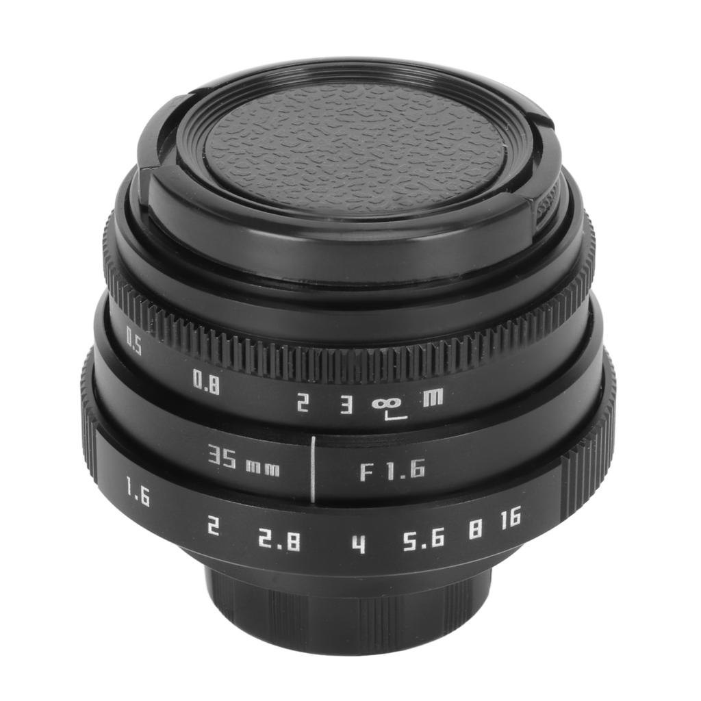35mm Camera Lens F1.6 Large Aperture C Mount Fixed Focus Manual Focus Lens for Mirrorless Camera Bla