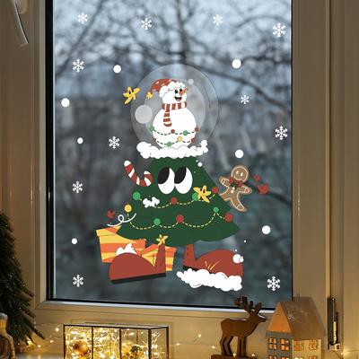Christmas Tree Snowman Gingerbread Man Atmosphere Decorated Glass Windows Window Stickers