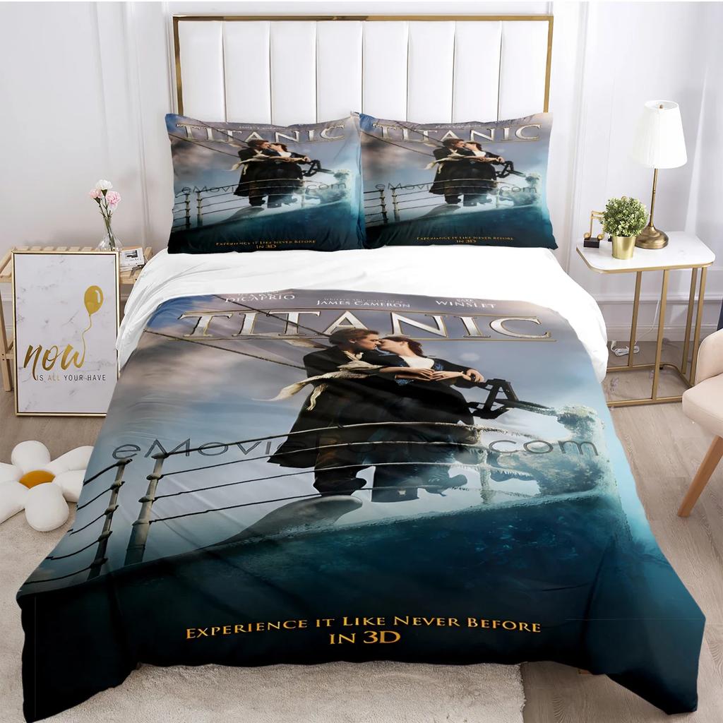 Titanic Romantic Love Duvet Cover Comforter Bedding Set Soft Quilt Cover and Pillowcases for Teens Boy Single/Double/Queen/King