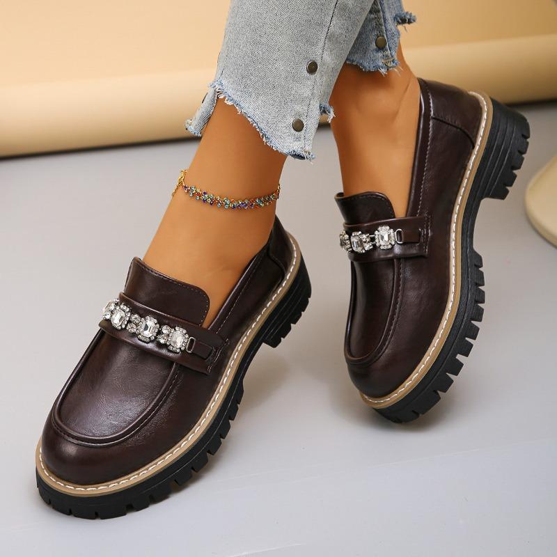 Women's Wide Width Pearl Decorated Loafers, Solid Color Fashion Oxford Shoes, European Style Dressy Casual Slip-Ons