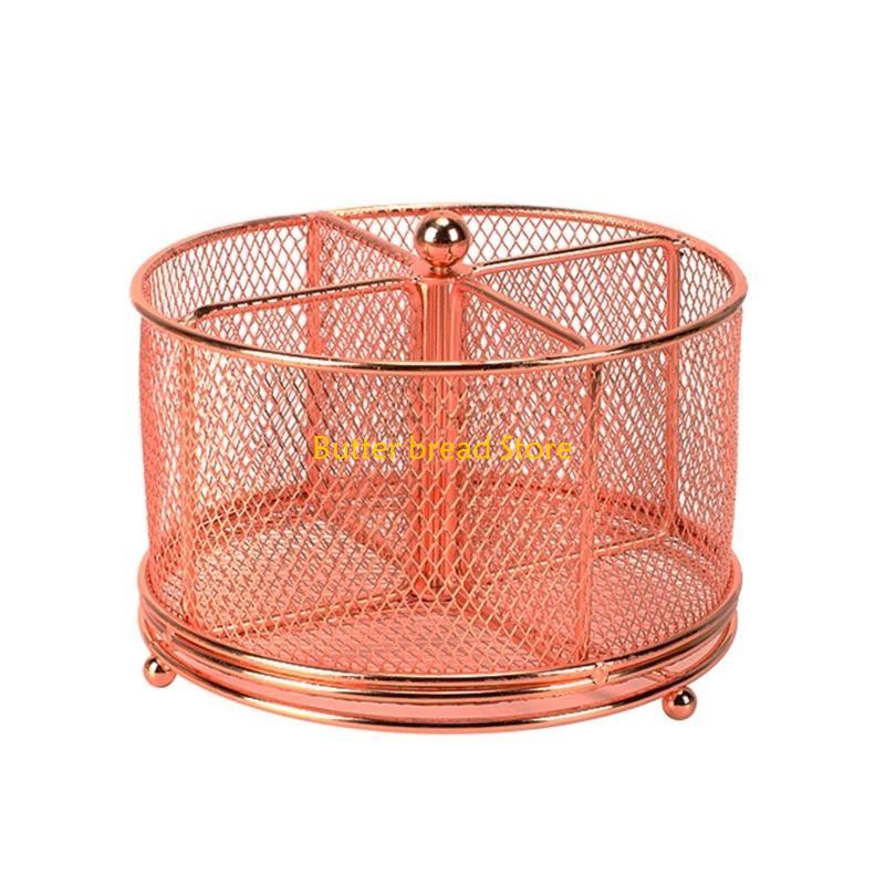 W89C Exquisite Rose Gold Mesh Pen Holder Decorative Iron Pencil Holder 360 Rotatable