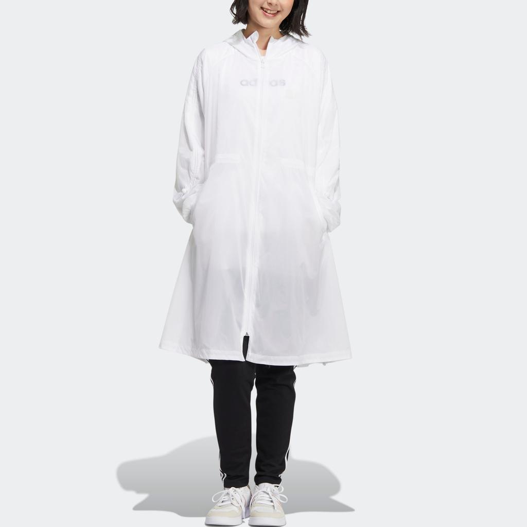 Adidas Neo Mid-Length Solid Color Sports Hooded Windbreaker Jacket Women Outerwear White HM7415