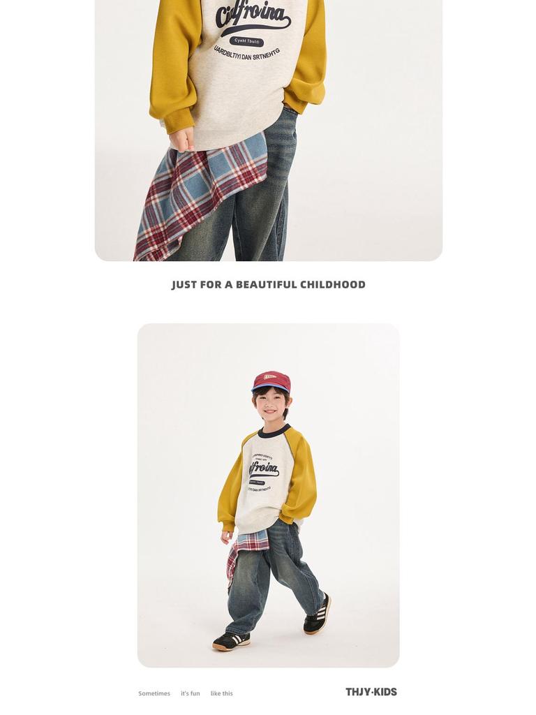 Fairy Tale Memory Color Block Raglan Sleeve Round Neck Sweatshirt for Boys - Autumn & Spring 2025 Collection