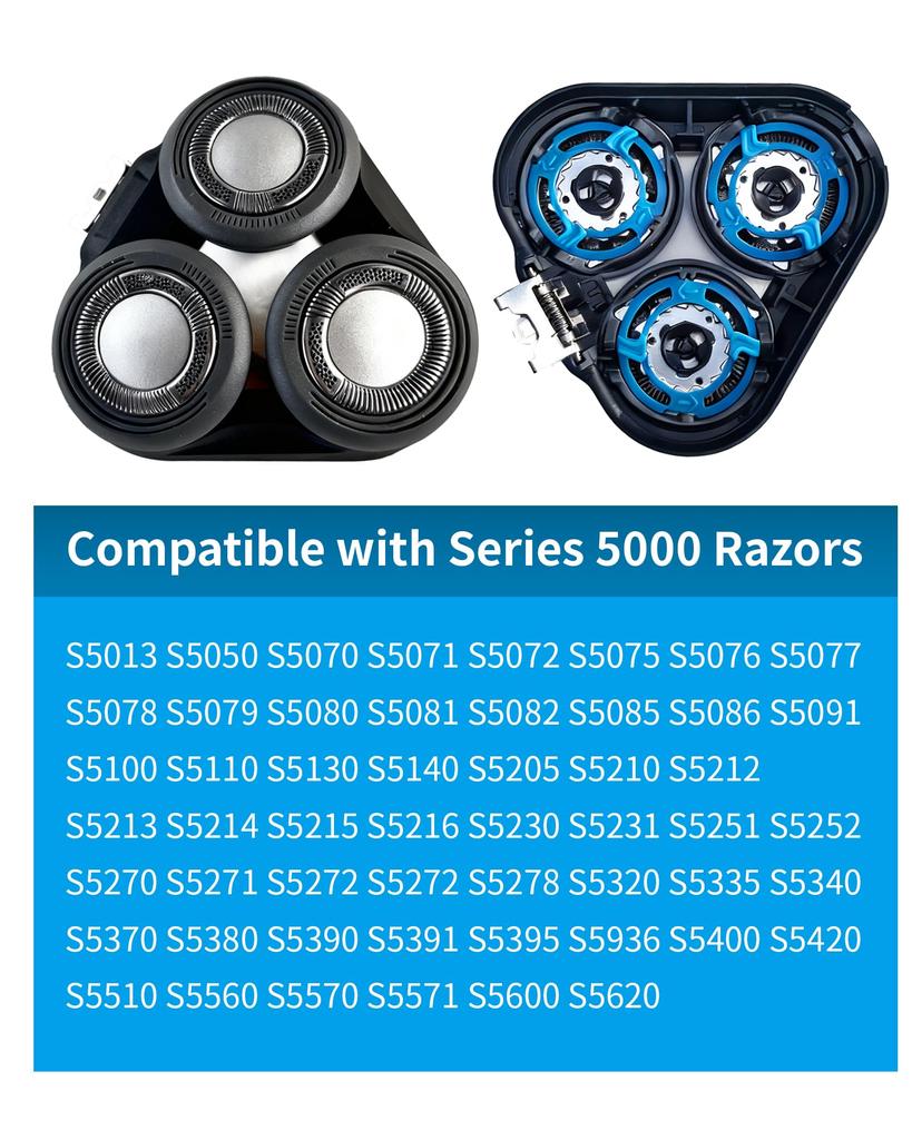 Replacement Blades for Philips 5000 Series SH Stainless Compatible Shaver Heads 50/51, Steel,