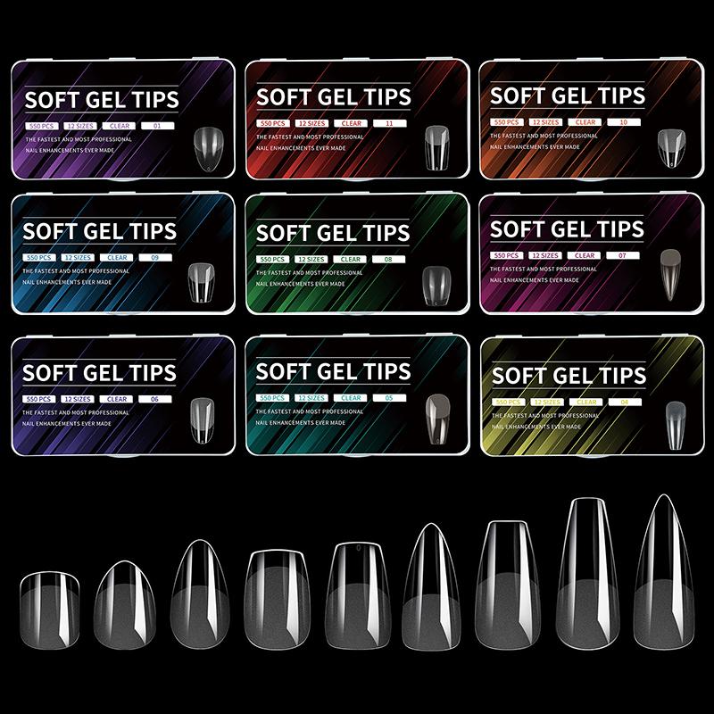 550PCS False Nail Tips Soft Gel Fingertip Semi-matte Capsules Almond French Coffin Full Cover Artificial Fake Nails Extension