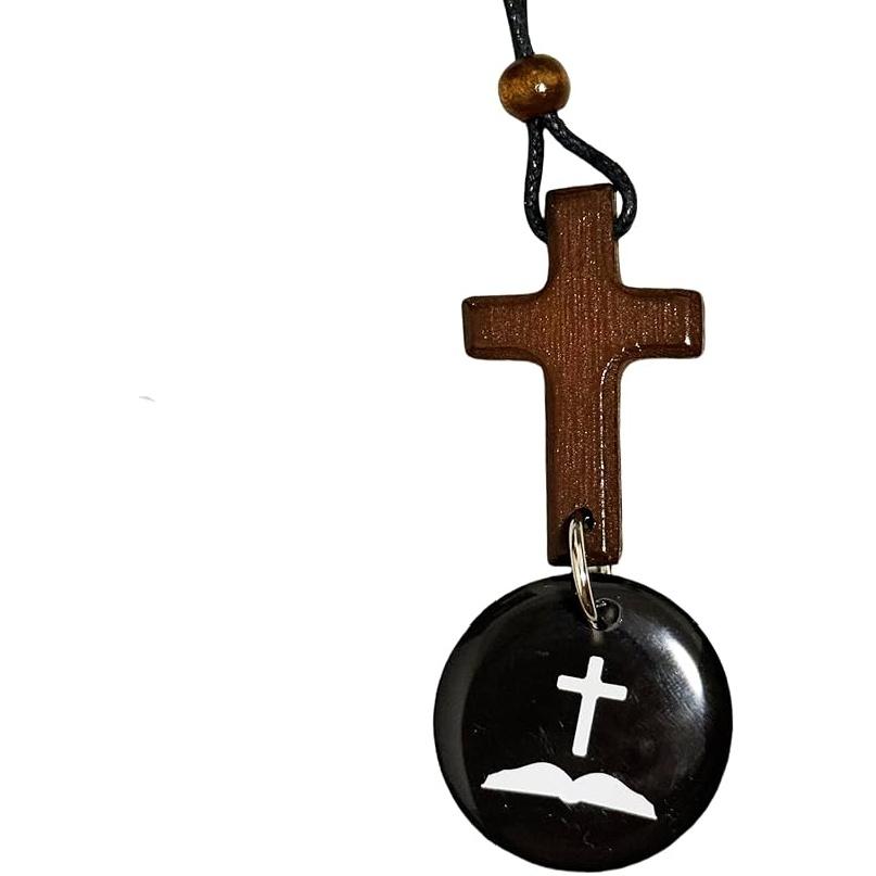Daily Bible Verse Rearview Mirror Cross Ornament –Cross for Car Mirror Hanging Ornament with ‘I Am with You Always’ Medallion, Christian Gift чёрный