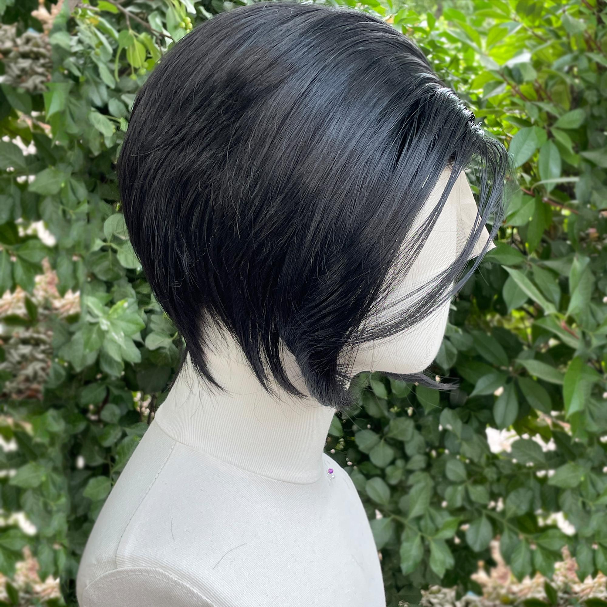 #1 Jet Zwart Kort Bobkapsel Synthetische Kant voorzijde Pruik voor Vrouwen Cosplay Pruik voor Mannen Natuurlijke Haarlijn Zonder Lijm 13x4 Kant voorzijde Pruiken 150%&8inches&1pc&Lace Front black
