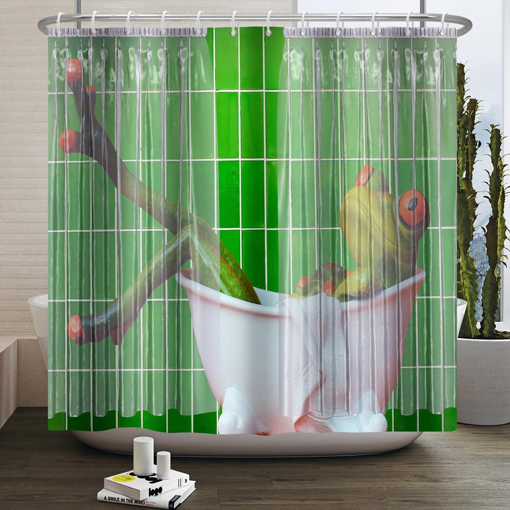 Lustiger Frosch Duschvorhang für Badezimmer Pilz Schmetterling Floral Grüne Pflanze Cartoon Tier Wasserdicht Polyester Duschvorhang
