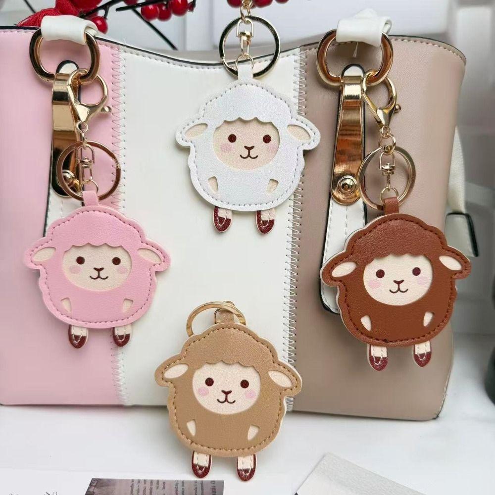 PU Leather Sheep Keychain Lightweight Cartoon Lamb Charm Fun Cute Car Keyring  Party Favor