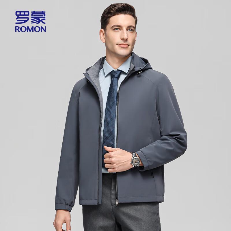 ROMON Men's Hooded Business Casual Jacket with Mulberry Silk Blend