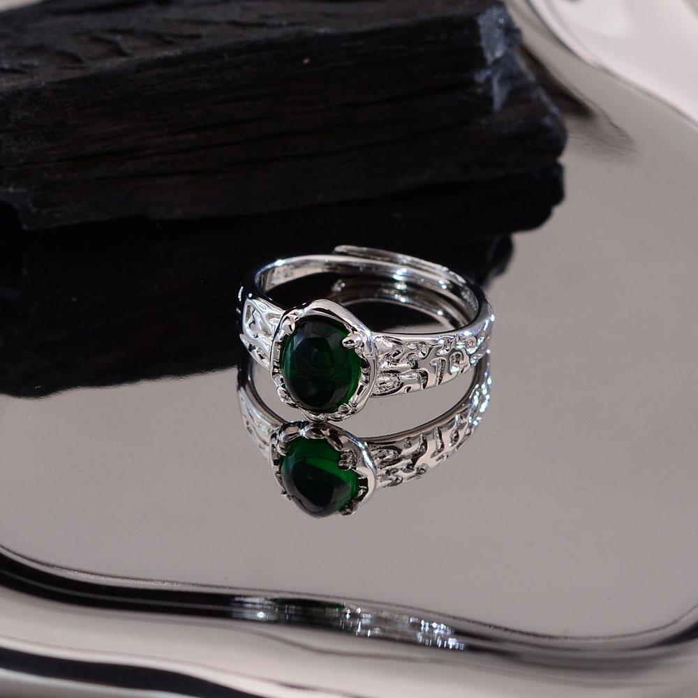Women s Ethnic Feather Texture Ring - Green Agate, Niche Chinese National Style, Fashionable and Unique Design