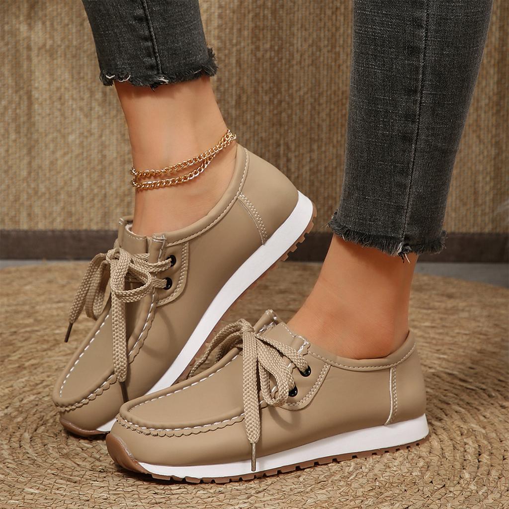 Women's Soft Leather Thick Lace-Up Casual Driving Loafers for Everyday Wear