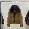 Winter new natural big fox fur collar suede down jacket women's short thickened warm pie overcome coat