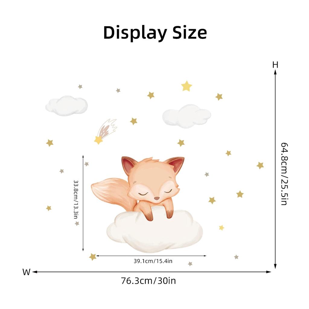Cartoon Cute Sleeping Fox On The Cloud Animal Wall Stickers Removable for Bedroom Living Room Nursery Decoration Wall Decals