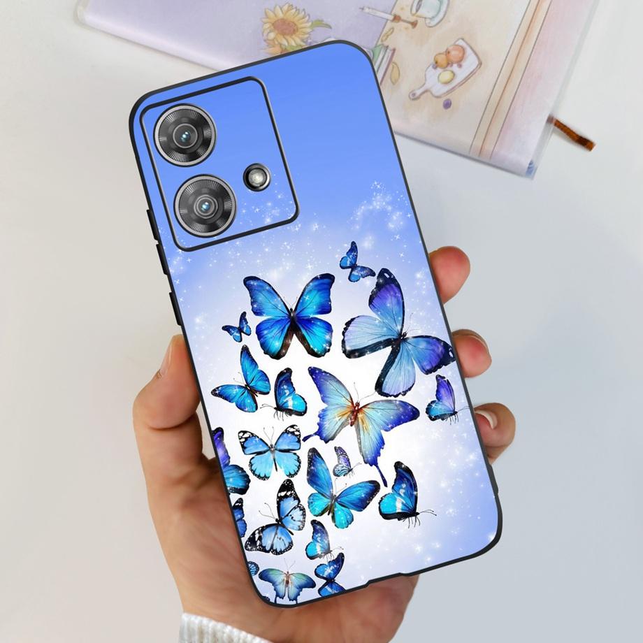 For Motorola Moto Edge 40 Neo 5G Case Black Matte Cases With Pattern Print Soft Liquid Silicone Cover For Motorola Edge40 Fundas