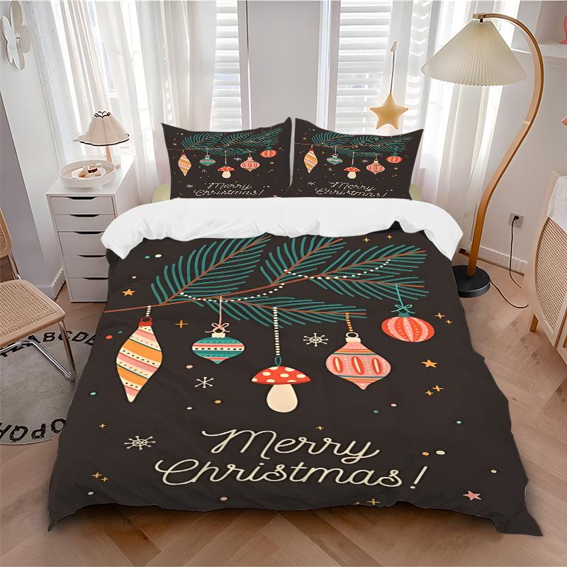 

3pcs bedding set Christmas Ornaments Includes 1 Comforter + 2 Pillowcases, Without Pillow Inserts, Soft Comfortable, Lightweight Breathable, 135x200cm