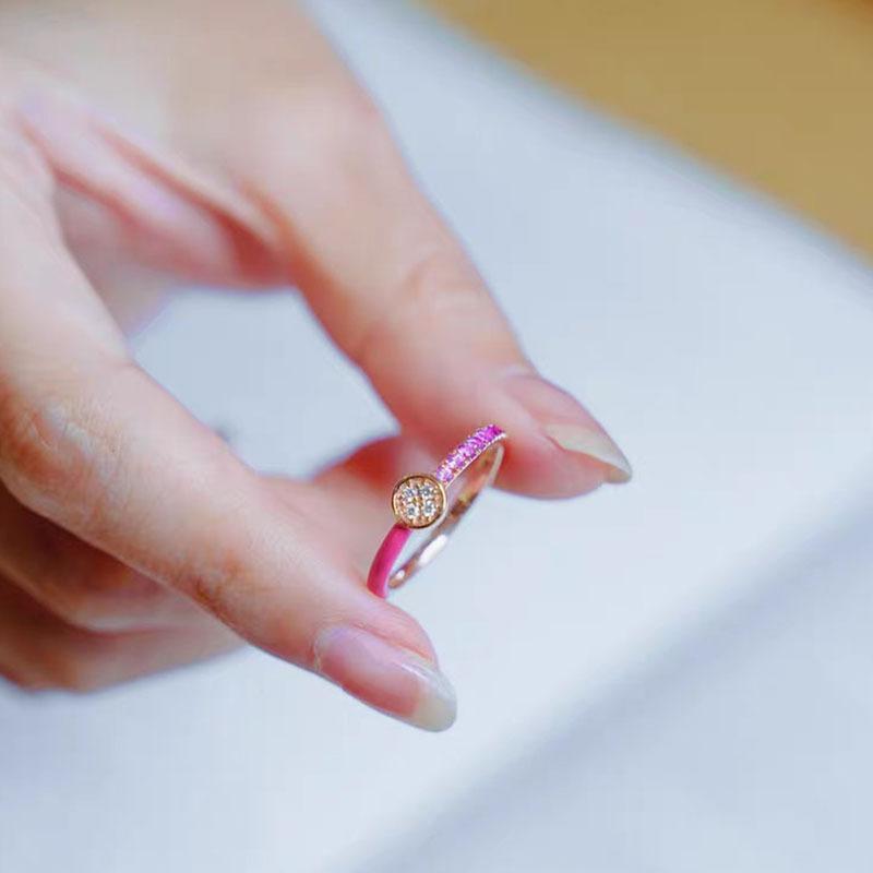 

Fashion classic inlay diamond small square fine ring, layered style hip-hop style blue yellow pink enamel ring jewelry gifts resizable рожевий