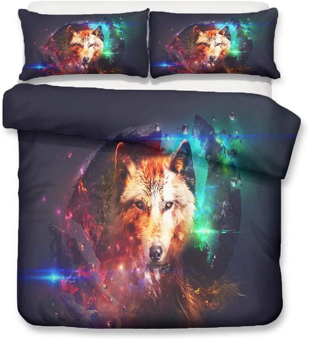 

3D Animal Wolf Print Duvet Cover Set, Personalized Desig Bedding Set Zipper Closure, Wolf Duvet Cover and Pillowcases 3pcs 90x200cm