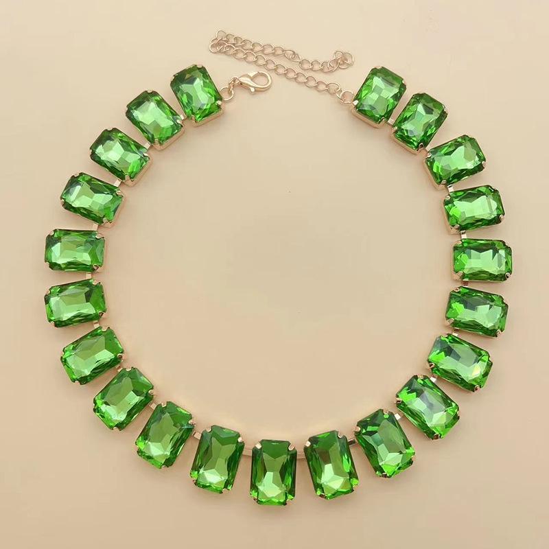 Mixed Color Rectangular 13x18 Crystal Gemstone Necklace - European & American Choker Design