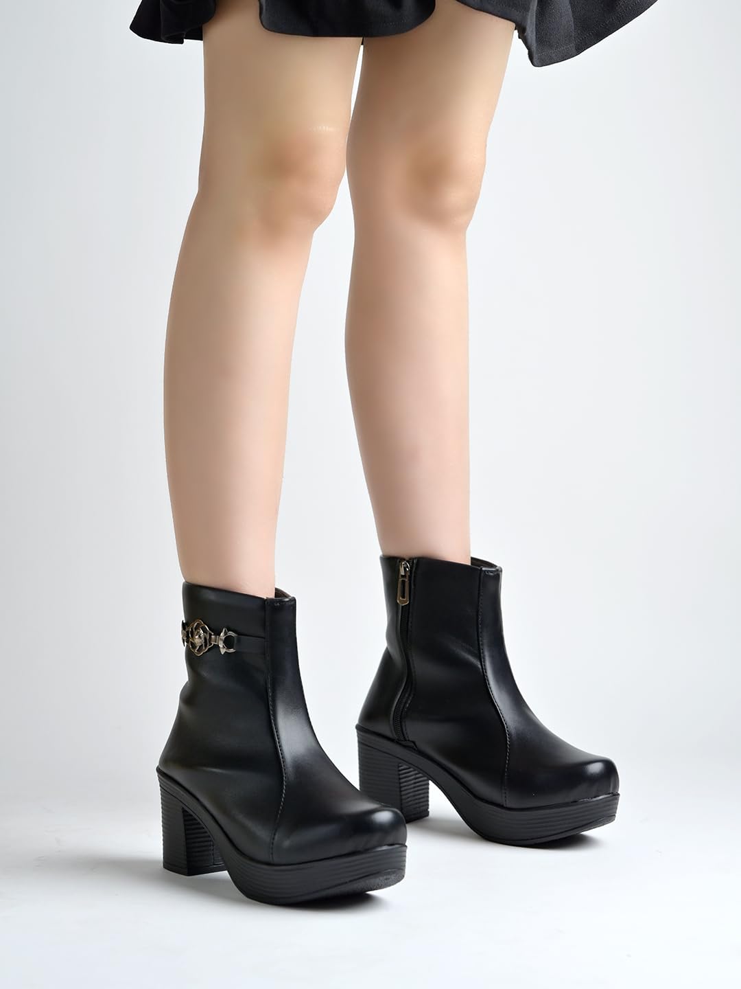 Shoetopia Женские короткие ботильоны на массивном каблуке с нескользящей подошвой, удобные модные ботильоны на щиколотку | Мягкая амортизирующая подошва | Для повседневной носки, вечеринок и зимы EU37 : 22CM чёрный