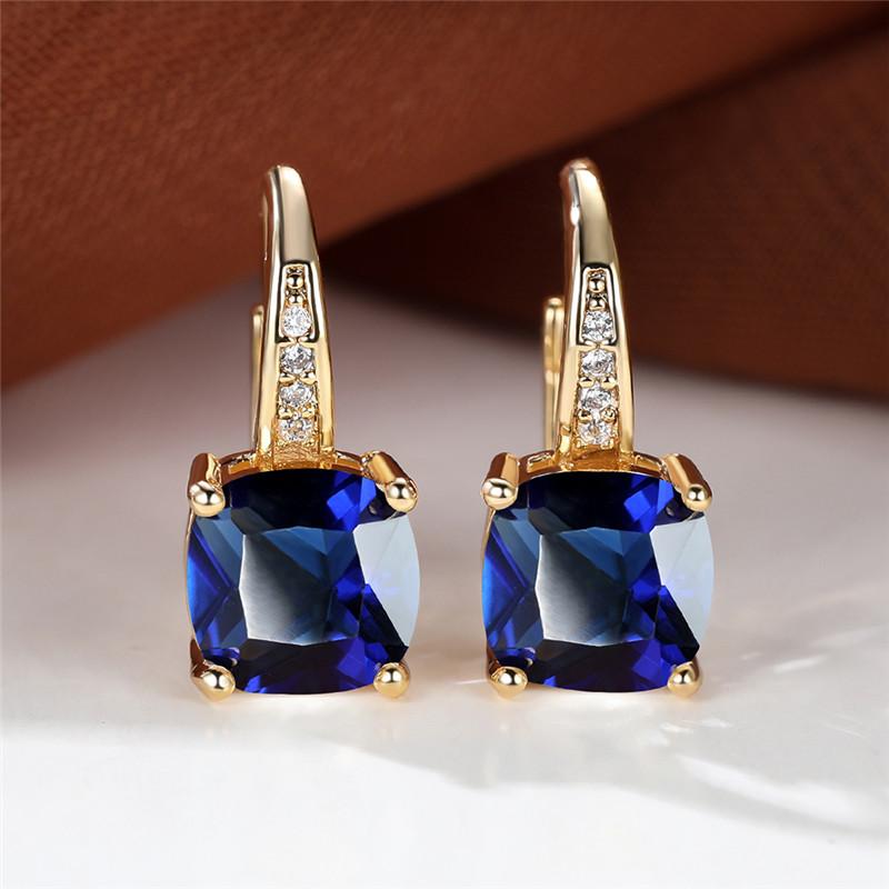 

Blue Purple Zircon Stone Luxury Crystal Rainbow Hoop Earrings Boho Gold Color Wedding Jewelry For Women синий